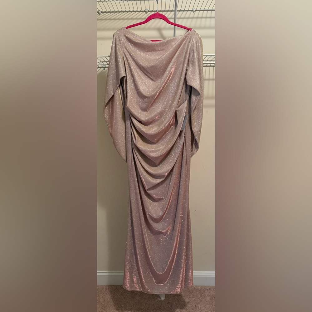 Betsy & Adam Cape Sleeve Trumpet Gown